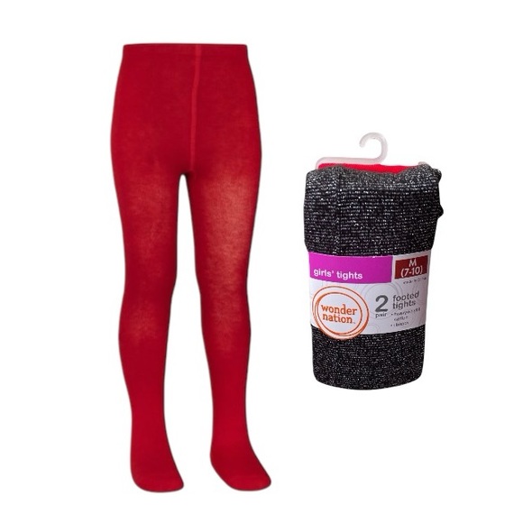 Wonder Nation Gold Lurex And Flat Red Footed Tights - Picture 6 of 6